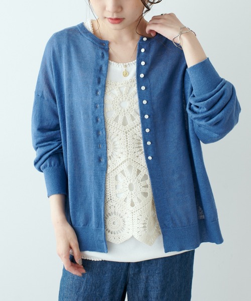 PUAL CE CIN（ピュアルセシン）の「フランダースリネンカーディガン（カーディガン/ボレロ・レディース・ブラック/ナチュラル/グリーン/ブルー/ピンク・FREE）」の4枚目の写真