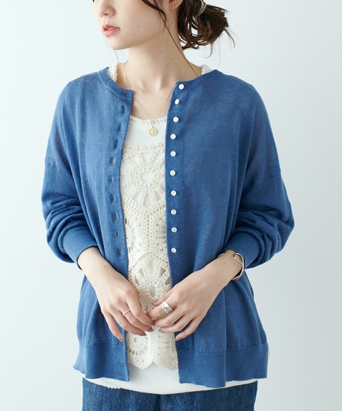 PUAL CE CIN（ピュアルセシン）の「フランダースリネンカーディガン（カーディガン/ボレロ・レディース・ブラック/ナチュラル/グリーン/ブルー/ピンク・FREE）」の7枚目の写真