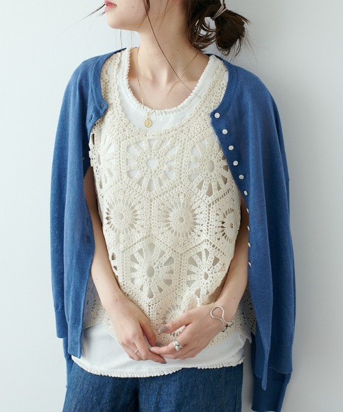 PUAL CE CIN（ピュアルセシン）の「フランダースリネンカーディガン（カーディガン/ボレロ・レディース・ブラック/ナチュラル/グリーン/ブルー/ピンク・FREE）」の10枚目の写真