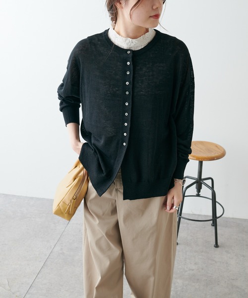 PUAL CE CIN（ピュアルセシン）の「フランダースリネンカーディガン（カーディガン/ボレロ・レディース・ブラック/ナチュラル/グリーン/ブルー/ピンク・FREE）」の14枚目の写真