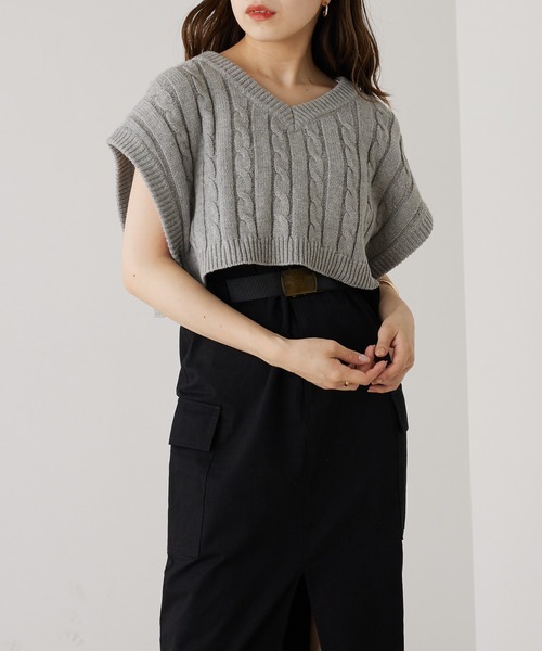 Sporty & Rich ケーブルニットベスト KOBE LETTUCE ニットベスト レディース コーデ 40代 Vネック