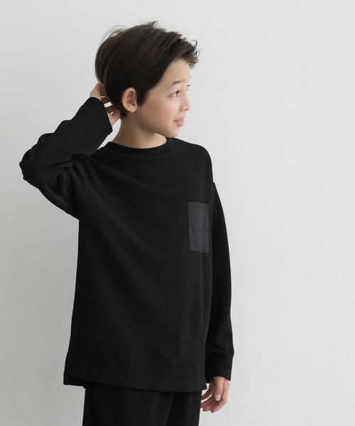 セール】キッズ 別布胸ポケット付きエンボス長袖Tee（Tシャツ