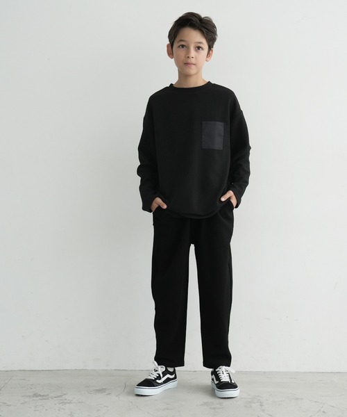 セール】キッズ 別布胸ポケット付きエンボス長袖Tee（Tシャツ