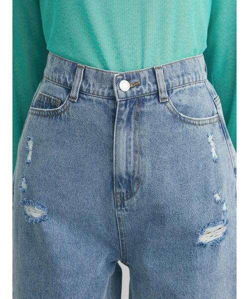 Green　Parks（グリーンパークス）の「・ELENCARE DUE ダメージセミワイドデニム（デニムパンツ・レディース・サックスブルー/ブルー・M/L）」の7枚目の写真