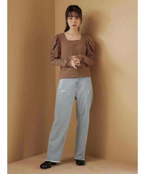 Green　Parks（グリーンパークス）の「・ELENCARE DUE ダメージセミワイドデニム（デニムパンツ・レディース・サックスブルー/ブルー・M/L）」の10枚目の写真