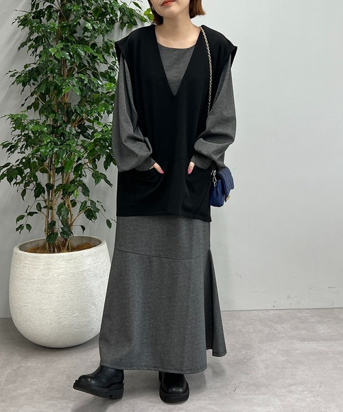 un dix cors（アンディコール）の「ギャザースリーブカットワンピース（ワンピース・レディース・チャコールグレー/ブラック/モカ/グリーン・FREE）」の8枚目の写真