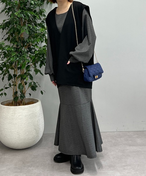 un dix cors（アンディコール）の「ギャザースリーブカットワンピース（ワンピース・レディース・チャコールグレー/ブラック/モカ/グリーン・FREE）」の7枚目の写真