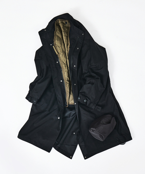 TAION(タイオン)の「TAION MODS COAT(+MILITARY DOWN JACKET)TAION-CR15ML-LONG +101ZML-1/モッズコート /ミリタリー /ライナーキルティング(ステンカラーコート・メンズ・ブラック/カーキ・M/L/XL)」の4枚目の写真
