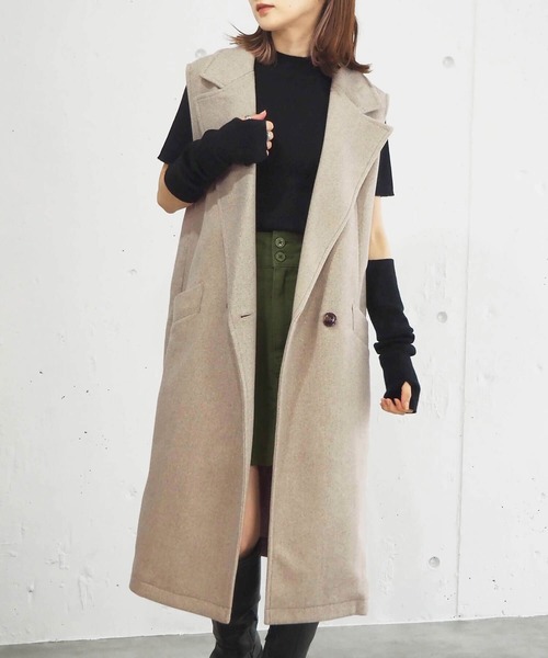 tiptop（ティップトップ）の「フェイクウールチェスターロングベスト（その他アウター・レディース・アイボリー/ブラック/ベージュ・FREE）」の3枚目の写真