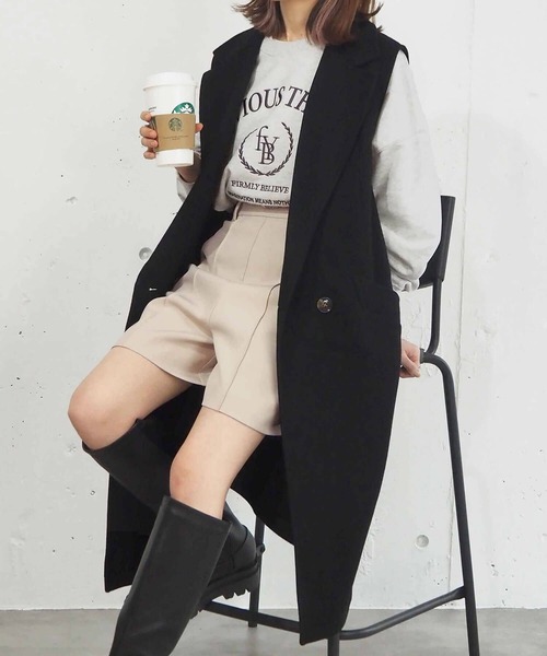 tiptop（ティップトップ）の「フェイクウールチェスターロングベスト（その他アウター・レディース・アイボリー/ブラック/ベージュ・FREE）」の2枚目の写真