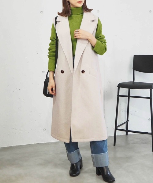 tiptop（ティップトップ）の「フェイクウールチェスターロングベスト（その他アウター・レディース・アイボリー/ブラック/ベージュ・FREE）」の5枚目の写真