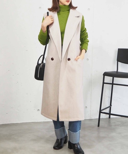 tiptop（ティップトップ）の「フェイクウールチェスターロングベスト（その他アウター・レディース・アイボリー/ブラック/ベージュ・FREE）」の6枚目の写真