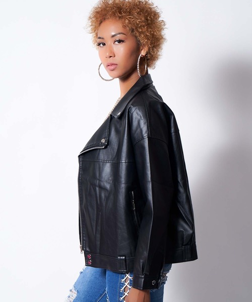 babyShoop（ベイビーシュープ）の「フェイクレザーライダースジャケット（ライダースジャケット・レディース・ブラック/ホワイト・FREE）」の5枚目の写真