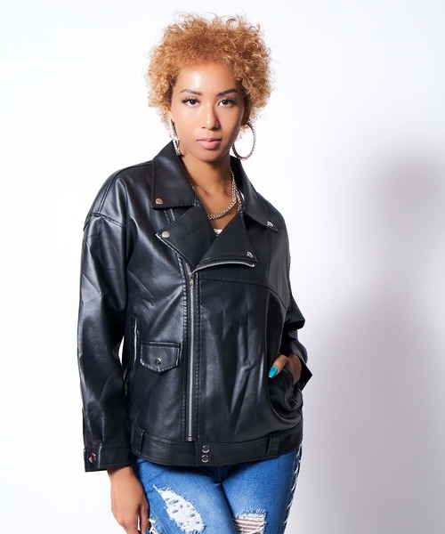 babyShoop（ベイビーシュープ）の「フェイクレザーライダースジャケット（ライダースジャケット・レディース・ブラック/ホワイト・FREE）」の3枚目の写真