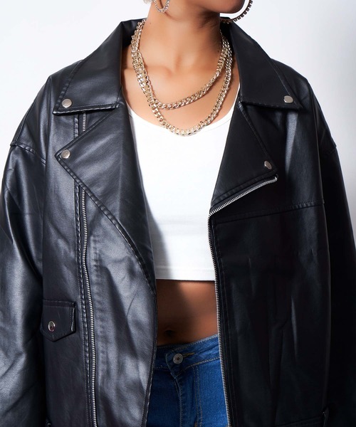 babyShoop（ベイビーシュープ）の「フェイクレザーライダースジャケット（ライダースジャケット・レディース・ブラック/ホワイト・FREE）」の13枚目の写真