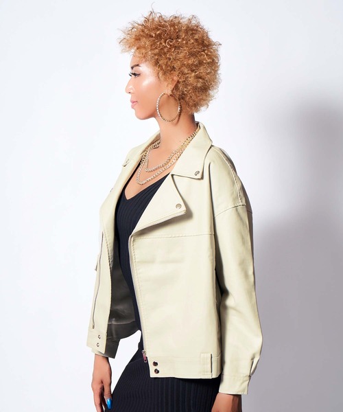 babyShoop（ベイビーシュープ）の「フェイクレザーライダースジャケット（ライダースジャケット・レディース・ブラック/ホワイト・FREE）」の17枚目の写真