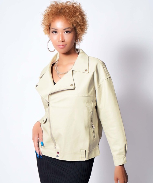 babyShoop（ベイビーシュープ）の「フェイクレザーライダースジャケット（ライダースジャケット・レディース・ブラック/ホワイト・FREE）」の12枚目の写真