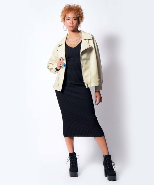 babyShoop（ベイビーシュープ）の「フェイクレザーライダースジャケット（ライダースジャケット・レディース・ブラック/ホワイト・FREE）」の4枚目の写真