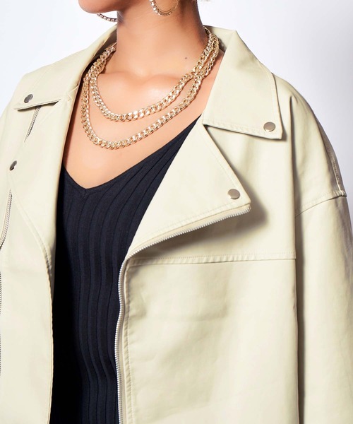 babyShoop（ベイビーシュープ）の「フェイクレザーライダースジャケット（ライダースジャケット・レディース・ブラック/ホワイト・FREE）」の10枚目の写真