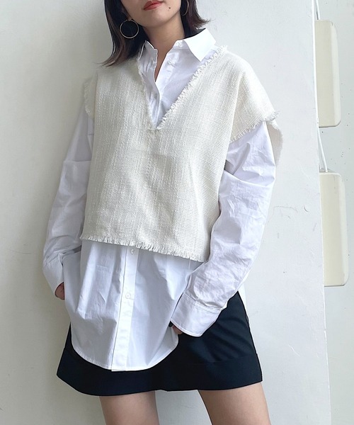 PAGEBOY（ページボーイ）の「ツイードベストSET（その他トップス・レディース・ブラック/オフホワイト・FREE）」の4枚目の写真