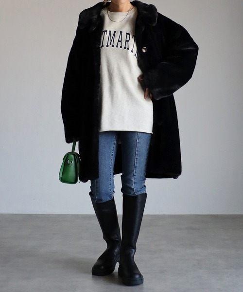 Yucca(ユッカ)の「エコファーステンカラーコート(ステンカラーコート・レディース・ブラック/クリーム・MEDIUM/LARGE)」の15枚目の写真