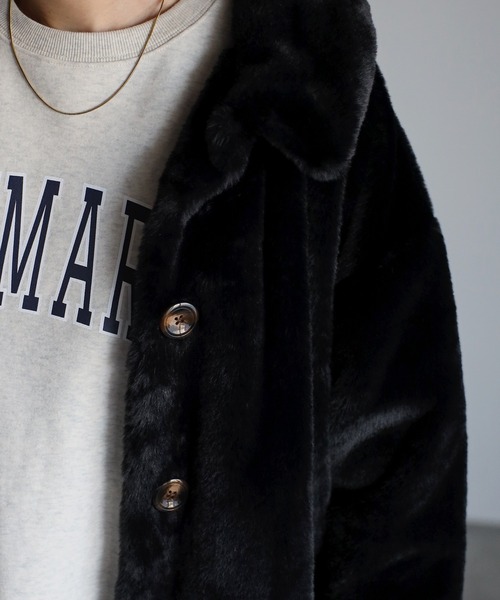 Yucca(ユッカ)の「エコファーステンカラーコート(ステンカラーコート・レディース・ブラック/クリーム・MEDIUM/LARGE)」の19枚目の写真