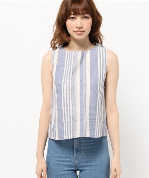 OUTLET（アウトレット）の「【who's who Chico】ストライプノースリーブブラウス（シャツ/ブラウス・レディース・ブラック/ネイビー・FREE）」の7枚目の写真
