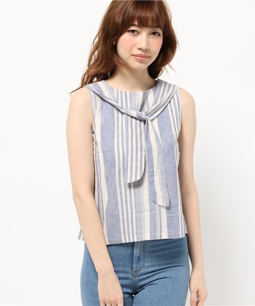 OUTLET（アウトレット）の「【who's who Chico】ストライプノースリーブブラウス（シャツ/ブラウス・レディース・ブラック/ネイビー・FREE）」の6枚目の写真