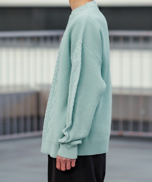 improves（インプローブス）の「【improves】オーバーサイズ ケーブル編み フィッシャーマンズニット（ニット/セーター・メンズ・グレイッシュブルー/マスタード/ブラック/ホワイト/グリーン・MEDIUM/LARGE）」の16枚目の写真