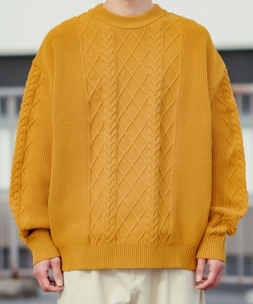improves（インプローブス）の「【improves】オーバーサイズ ケーブル編み フィッシャーマンズニット（ニット/セーター・メンズ・グレイッシュブルー/マスタード/ブラック/ホワイト/グリーン・MEDIUM/LARGE）」の18枚目の写真