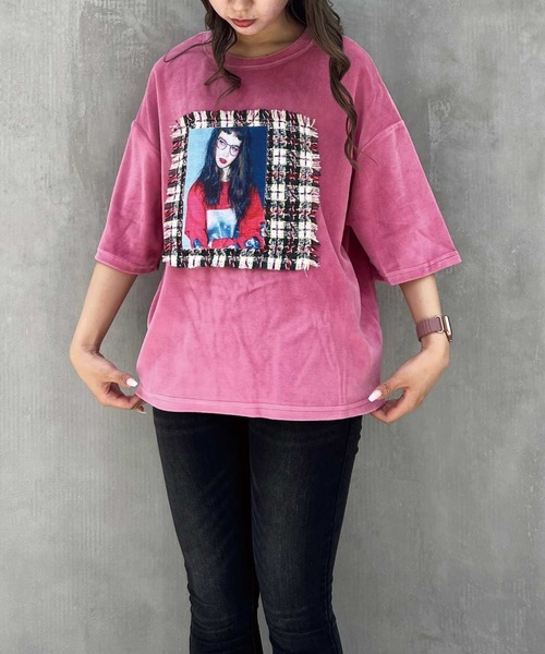 SPIGA(スピーガ)の「転写プリントベロアBigT(Tシャツ/カットソー・レディース・ピンク/パープル/ブラック・FREE)」の1枚目の写真