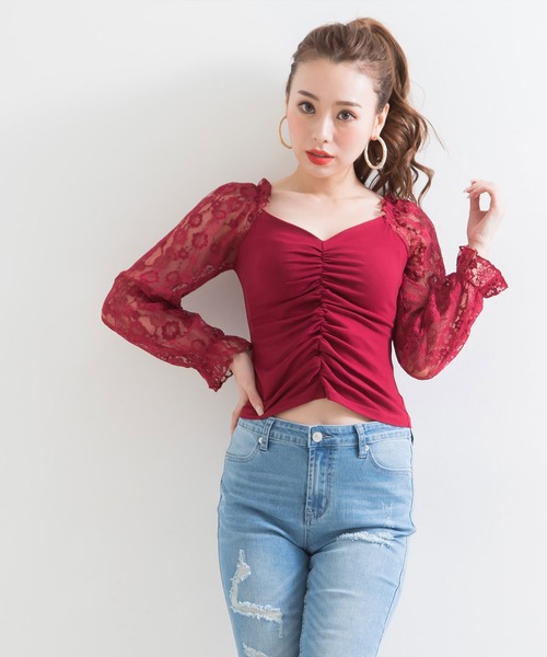 Diable baiser(ディアブルベーゼ)の「レースパフ袖カットソートップス(Tシャツ/カットソー・レディース・ブラック/ラベンダー/レッド・MEDIUM/LARGE)」の3枚目の写真