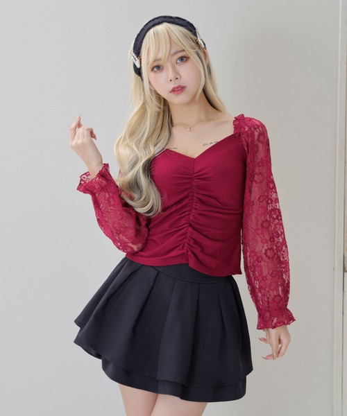 Diable baiser(ディアブルベーゼ)の「レースパフ袖カットソートップス(Tシャツ/カットソー・レディース・ブラック/ラベンダー/レッド・MEDIUM/LARGE)」の14枚目の写真