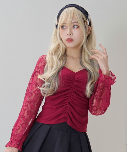 Diable baiser(ディアブルベーゼ)の「レースパフ袖カットソートップス(Tシャツ/カットソー・レディース・ブラック/ラベンダー/レッド・MEDIUM/LARGE)」の15枚目の写真