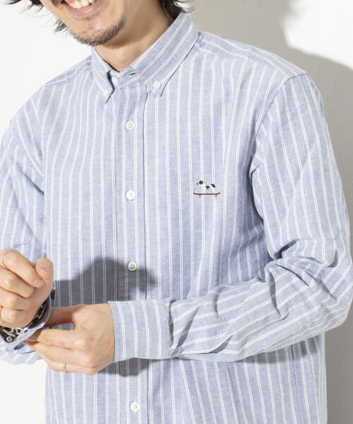 GLOSTER（グロスター）の「【GLOSTER/グロスター】フレンチブルドッグ刺繍 ボタンダウンシャツ ワンポイント刺繍（シャツ/ブラウス・メンズ・ピンク/ホワイト/ブルー系その他/ホワイト系その他・S/M/L）」の4枚目の写真