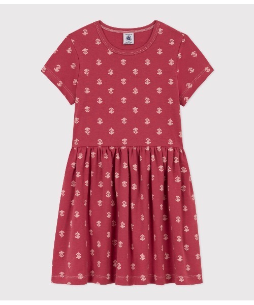 【セール】１ｘ１リブ編みプリント半袖ワンピース（ワンピース）｜PETIT BATEAU（プチバトー）