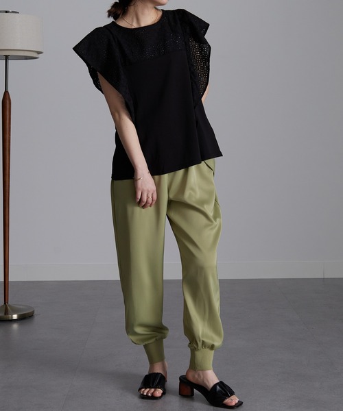 RANAN(ラナン)の「ひんやり!レース使いフリルプルオーバー(Tシャツ/カットソー・レディース・オフホワイト/グリーン系/ブラック・L/LL/M)」の19枚目の写真