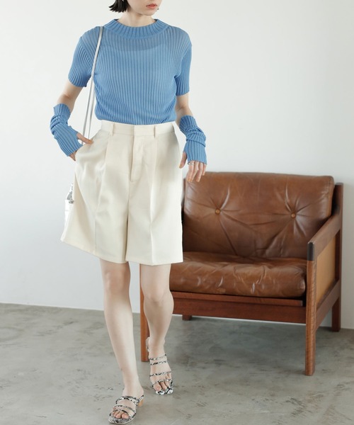 GeeRA（ジーラ）の「リネンライクスラブハーフパンツ（その他パンツ・レディース・ブラック/アイボリー・MEDIUM）」の9枚目の写真