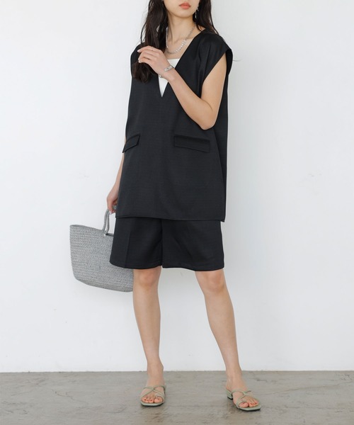 GeeRA（ジーラ）の「リネンライクスラブハーフパンツ（その他パンツ・レディース・ブラック/アイボリー・MEDIUM）」の15枚目の写真