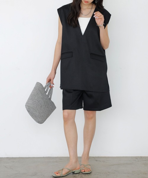 GeeRA（ジーラ）の「リネンライクスラブハーフパンツ（その他パンツ・レディース・ブラック/アイボリー・MEDIUM）」の16枚目の写真