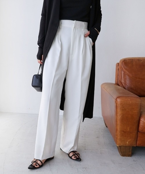 andme（アンドミー）の「ツイルハイウエスト2タックワイドパンツ（スラックス・レディース・ダークベージュ/ネイビー/チャコールグレー/オフホワイト/グレイッシュベージュ/ブラック・L/M）」の19枚目の写真