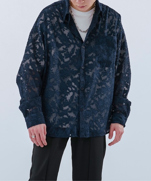 Ellno Loset（エルノロゼット）の「レースシアーシャツ（シャツ/ブラウス・メンズ・ネイビー/ブラック・LARGE/SMALL/MEDIUM）」の22枚目の写真