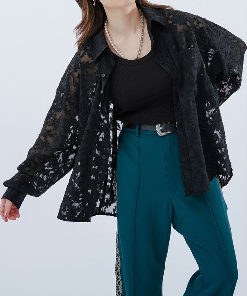 Ellno Loset（エルノロゼット）の「レースシアーシャツ（シャツ/ブラウス・メンズ・ネイビー/ブラック・LARGE/SMALL/MEDIUM）」の13枚目の写真