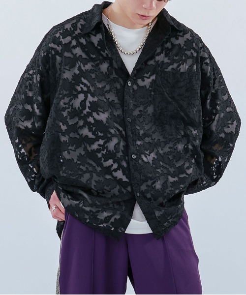 Ellno Loset（エルノロゼット）の「レースシアーシャツ（シャツ/ブラウス・メンズ・ネイビー/ブラック・LARGE/SMALL/MEDIUM）」の4枚目の写真