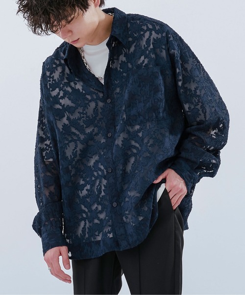Ellno Loset（エルノロゼット）の「レースシアーシャツ（シャツ/ブラウス・メンズ・ネイビー/ブラック・LARGE/SMALL/MEDIUM）」の19枚目の写真