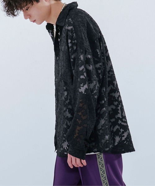 Ellno Loset（エルノロゼット）の「レースシアーシャツ（シャツ/ブラウス・メンズ・ネイビー/ブラック・LARGE/SMALL/MEDIUM）」の7枚目の写真