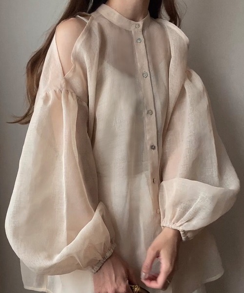 FILLOU(FILLOU)の「シアー肩開きブラウス(シャツ/ブラウス・レディース・ブラック/ブラウン/ベージュ・LARGE/MEDIUM/X-LARGE)」の7枚目の写真