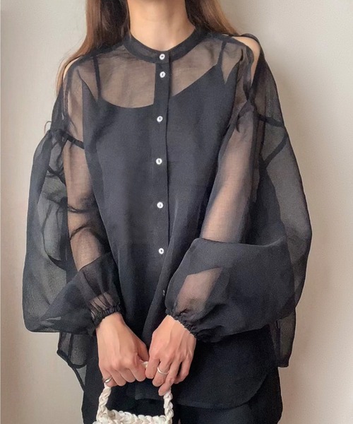 FILLOU(FILLOU)の「シアー肩開きブラウス(シャツ/ブラウス・レディース・ブラック/ブラウン/ベージュ・LARGE/MEDIUM/X-LARGE)」の9枚目の写真