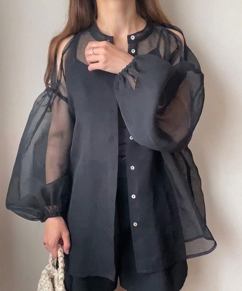 FILLOU(FILLOU)の「シアー肩開きブラウス(シャツ/ブラウス・レディース・ブラック/ブラウン/ベージュ・LARGE/MEDIUM/X-LARGE)」の10枚目の写真