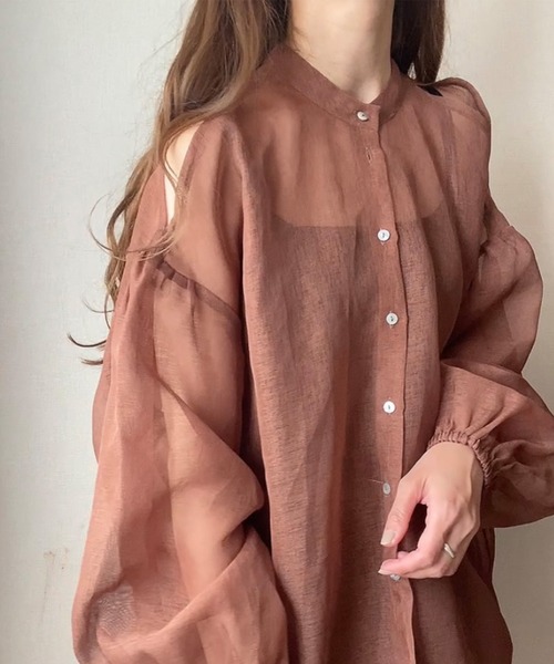 FILLOU(FILLOU)の「シアー肩開きブラウス(シャツ/ブラウス・レディース・ブラック/ブラウン/ベージュ・LARGE/MEDIUM/X-LARGE)」の16枚目の写真